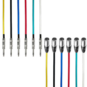 AxcessAbles XLR Male to 6.35mm (1/4") TRS Balanced Audio Cables, 15ft, 6-Pack, Multi-Color, XLR to TRS Patch Cords for Speakers, Microphones & Studio Audio