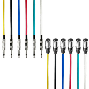 1/4-Inch TRS (Stereo) to Male XLR Multi-Color Metal Cables (6 Pack)