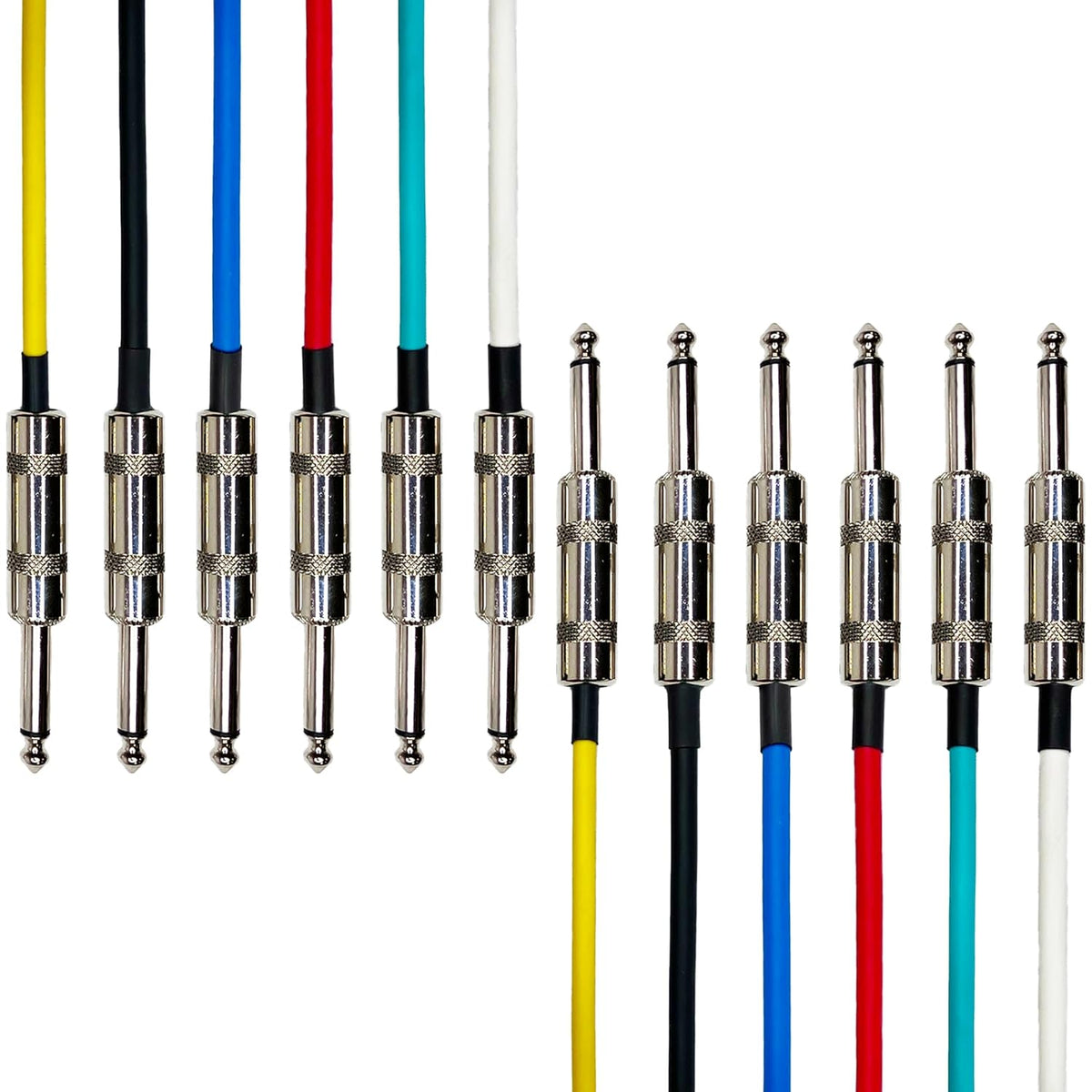AxcessAbles Audio 1/4-Inch TS Speakers Guitar Cables- 20ft | TS 1/4" Guitar Cables| Male to Male 20ft Multicolor Instrument Cords (20ft - 6 Pack)
