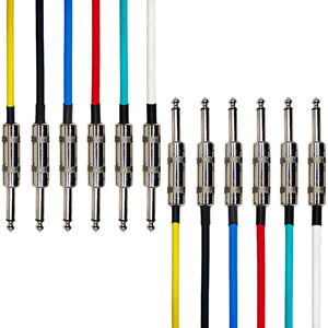 1/4-Inch TS (Mono) Multi-Colored Unbalanced Patch Cables (2ft-6 Pack)