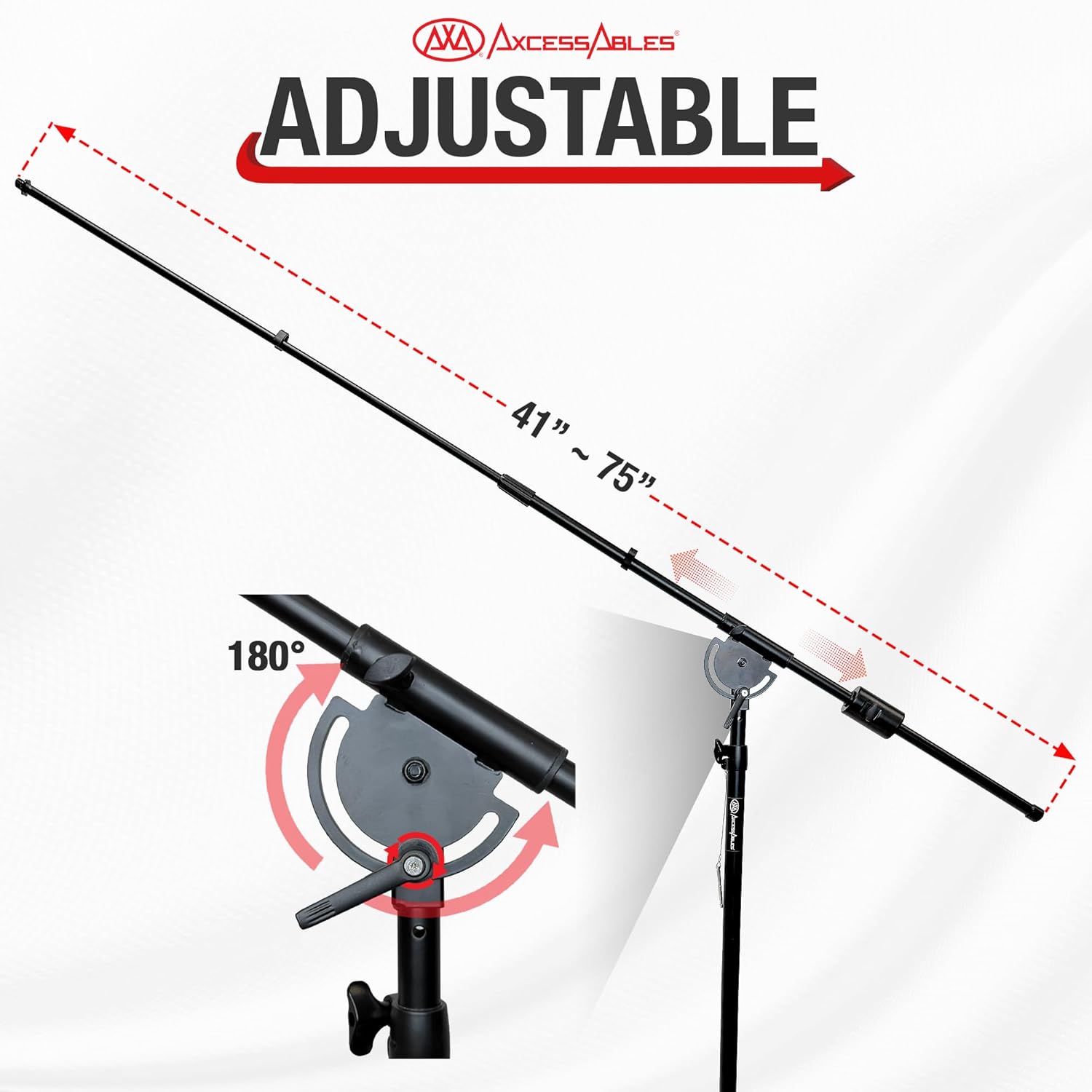 AxcessAbles AXCMB-T Heavy Duty Microphone Boom Stand with Weighted Tripod Base | 80.5-inch Height Overhead Mic Stand | 65.5-Inch Boom Arm Stand | Shotgun Video Mic Stand | All Metal Construction - Open Box