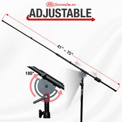 AxcessAbles AXCMB-T Heavy Duty Microphone Boom Stand with Weighted Tripod Base | 80.5-inch Height Overhead Mic Stand | 65.5-Inch Boom Arm Stand | Shotgun Video Mic Stand | All Metal Construction - Open Box