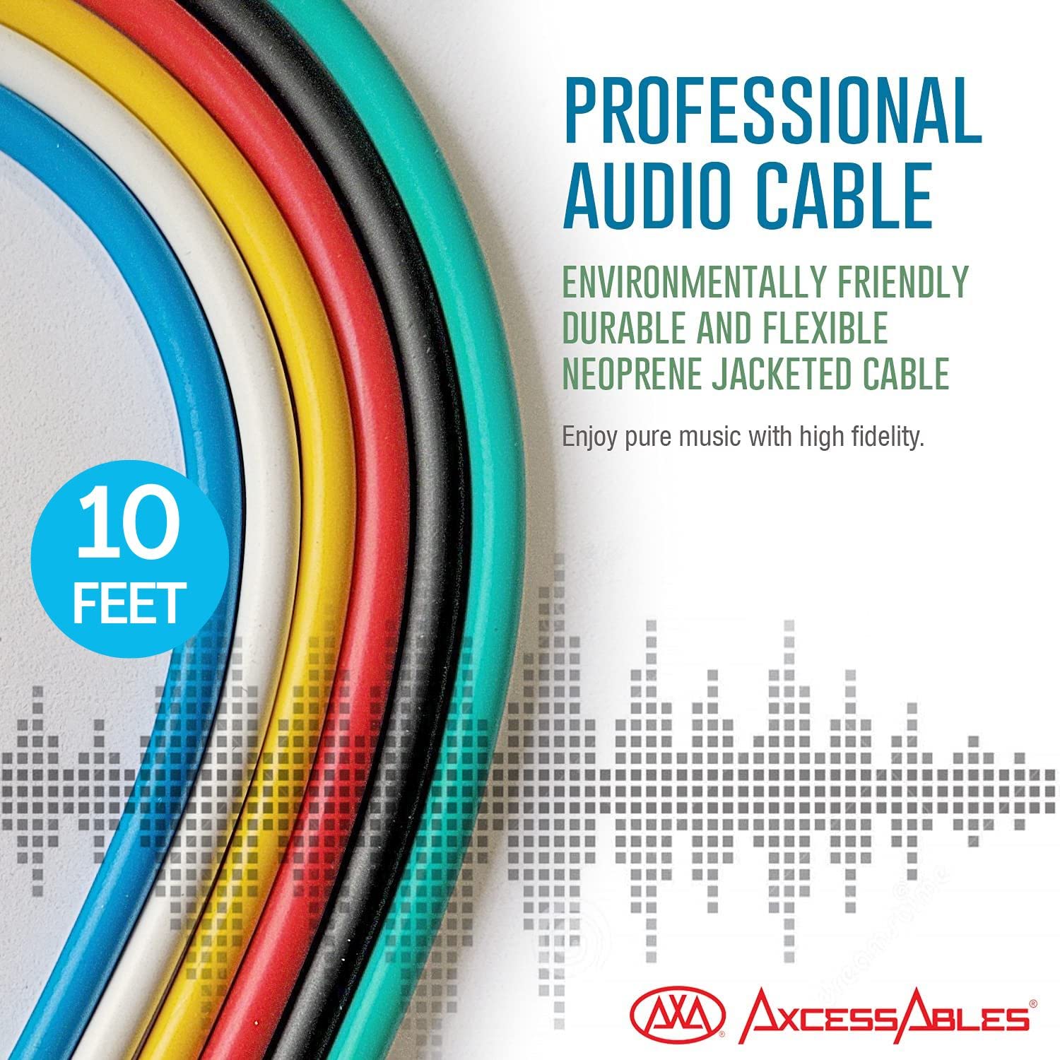 AxcessAbles 10 ft 1/4" TRS to 1/4" TRS Balanced Stereo Audio Patch Cables - 6 Pack | 6.35mm Speaker & Studio Patch Cords