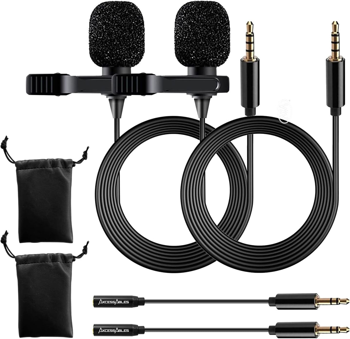 AxcessAbles Lavalier Microphone with 3.5mm TRRS Cable & TRS Adapter 2-Pack