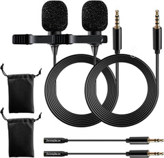 AxcessAbles Lavalier Microphone with 3.5mm TRRS Cable & TRS Adapter 2-Pack