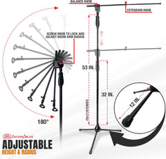 AxcessAbles Tripod Microphone Stand with Clutch Height Adjustment and Telescopic Mic Boom Arm | Soft Grip Squeeze Height Adjustment| Performer's Microphone Stand | Collapsible Tripod Base