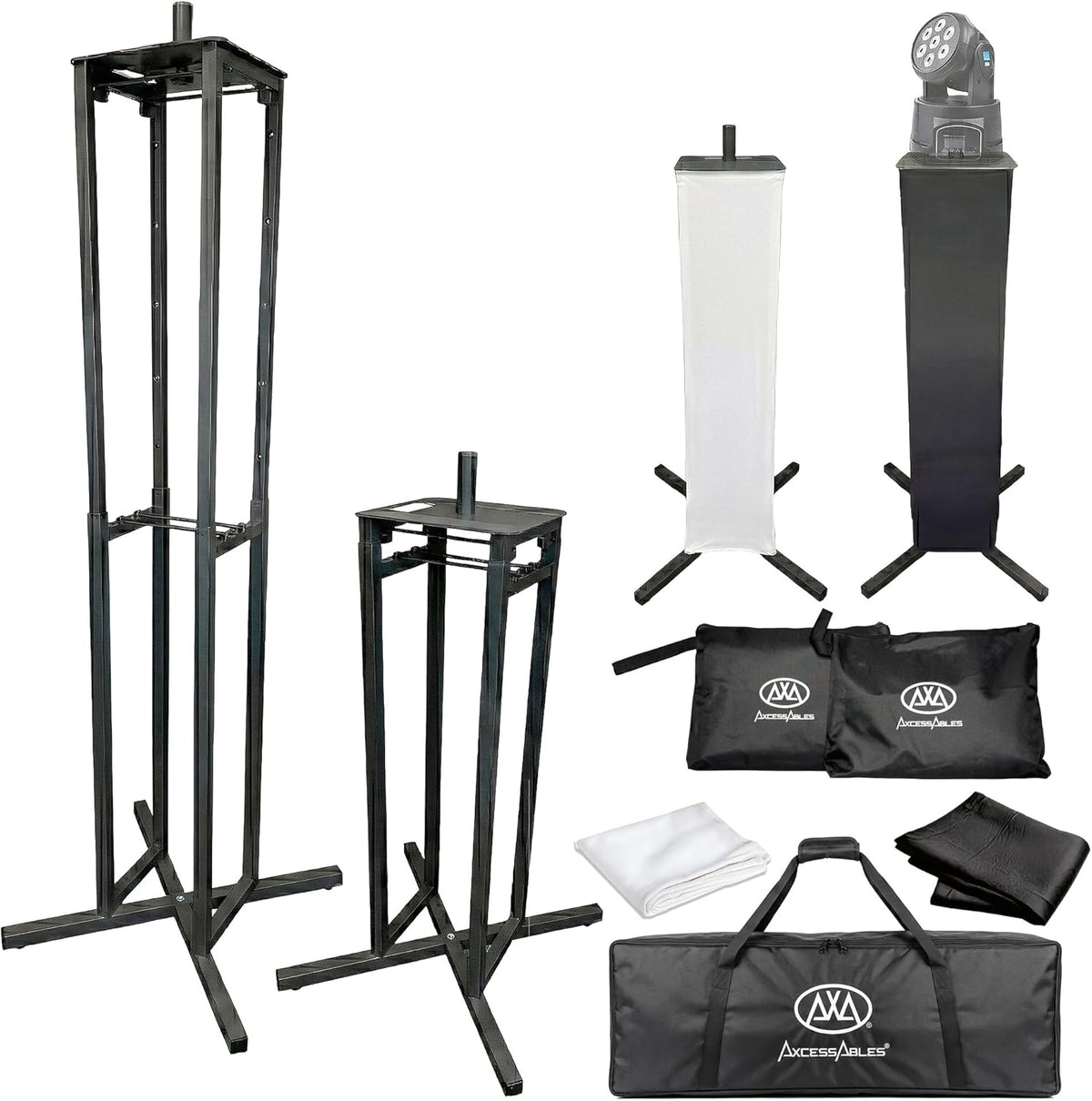Portable Moving Head Light Totem Stand in Black with Scrims