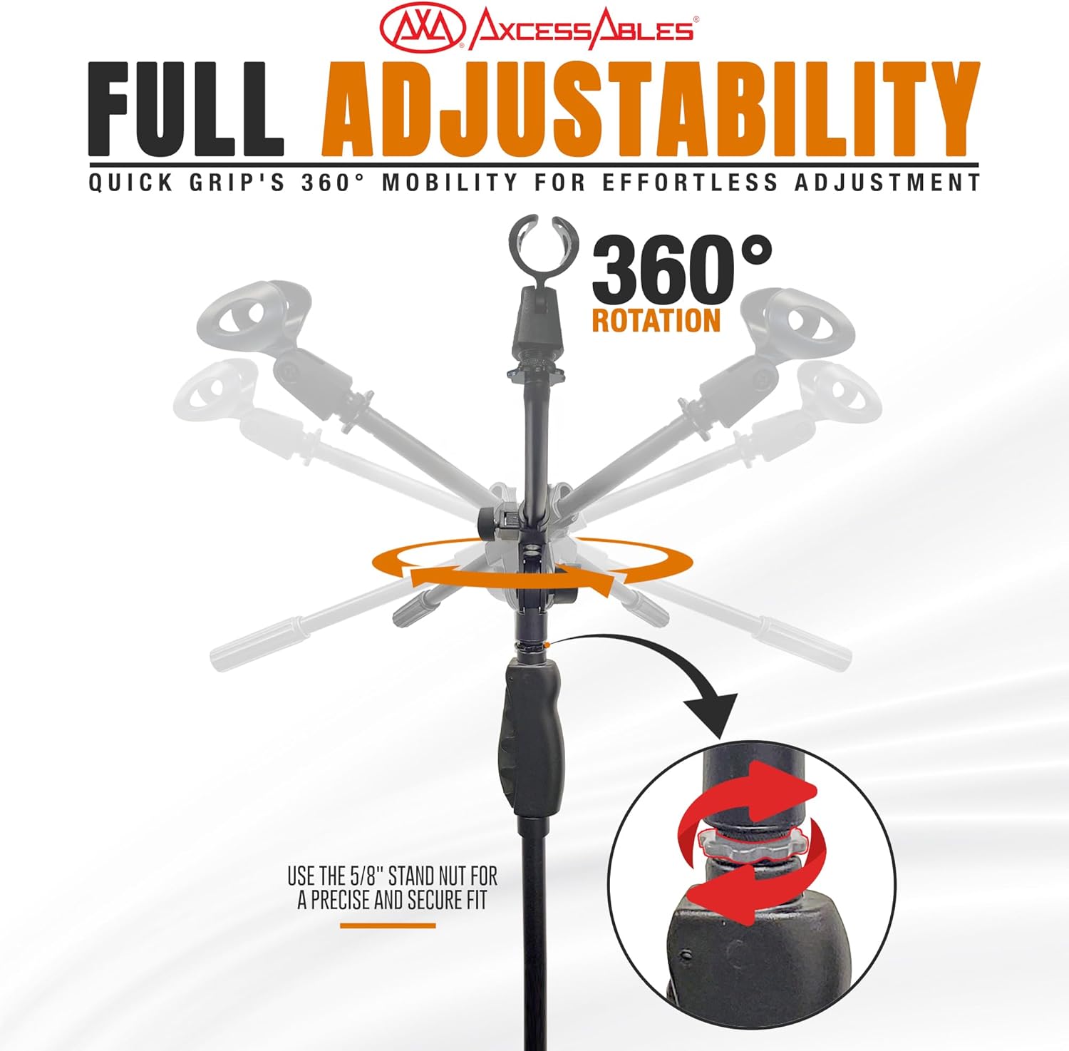 AxcessAbles Tripod Microphone Stand with Clutch Height Adjustment and Telescopic Mic Boom Arm | Soft Grip Squeeze Height Adjustment| Performer's Microphone Stand | Collapsible Tripod Base