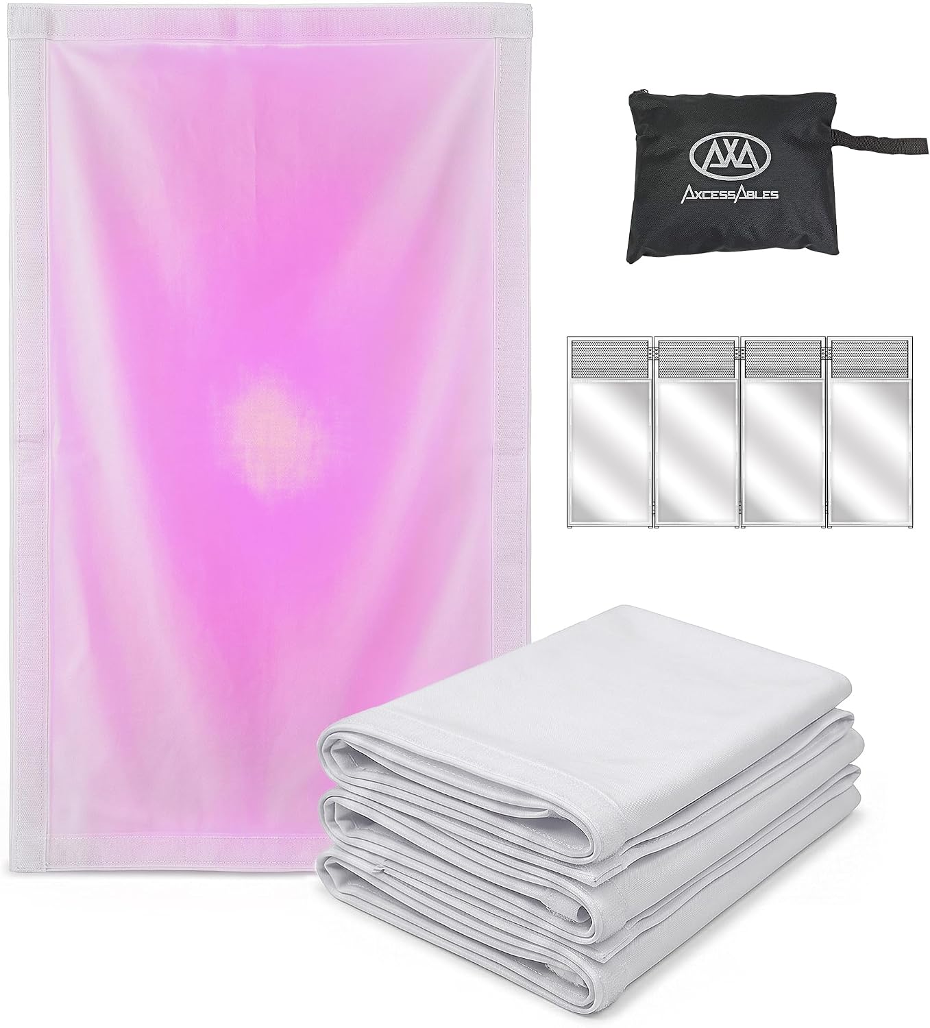 AxcessAbles ES-01 Replacement Scrim Set of 4 for DJ Facade Booth,Stretch Fabric Covers, Velcro-Attached Washable Scrims for Professional DJ Booth Setup (white)