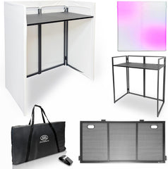 AxcessAbles Portable White DJ Facade Booth with Carry Case – 40" x 20" Tabletop, Steel Frame, and White Scrim | White DJ Table | Event Booth (ES-01X)