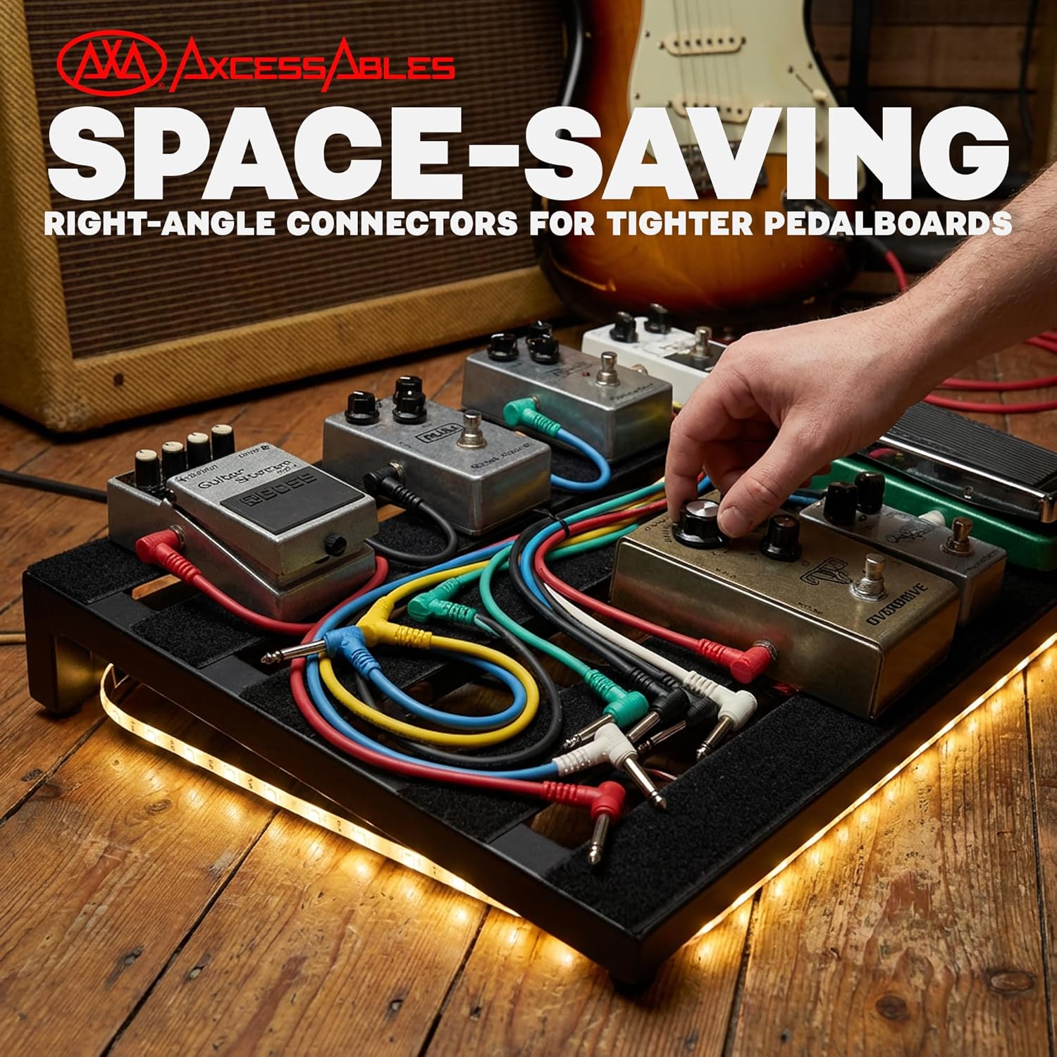 1/4-inch TS (Mono) Right Angle Guitar Audio Multi-Color Patch Cable 6-Pack