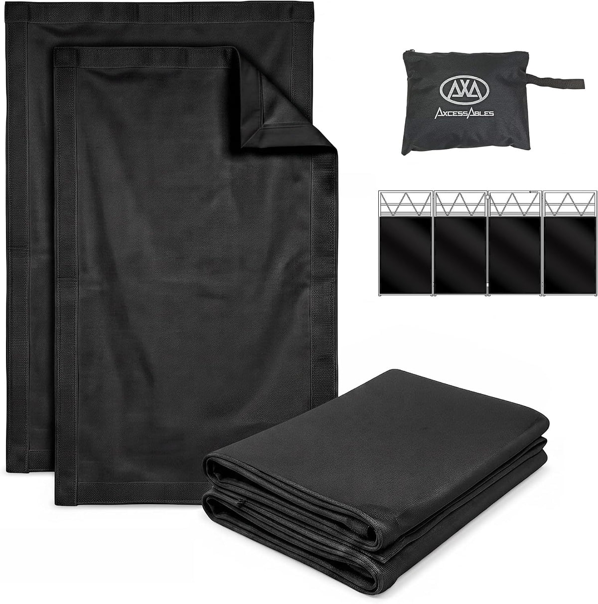 AxcessAbles ES-02XT Replacement Black Scrim Set of 4 for ES-02XT Two Tier DJ Facade Booth, Black Stretch Fabric Covers, Velcro-Attached Washable DJ Table Scrims for Professional DJ Booth Setup