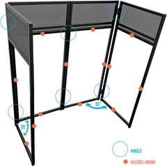 AxcessAbles Portable DJ Facade Booth with Black and White Lighting Scrims, Carry Cases | Standing DJ Table - 40" x 20" | DJ Controller Stand | Recording Mixer Stand | DJ Booth (ES-01)