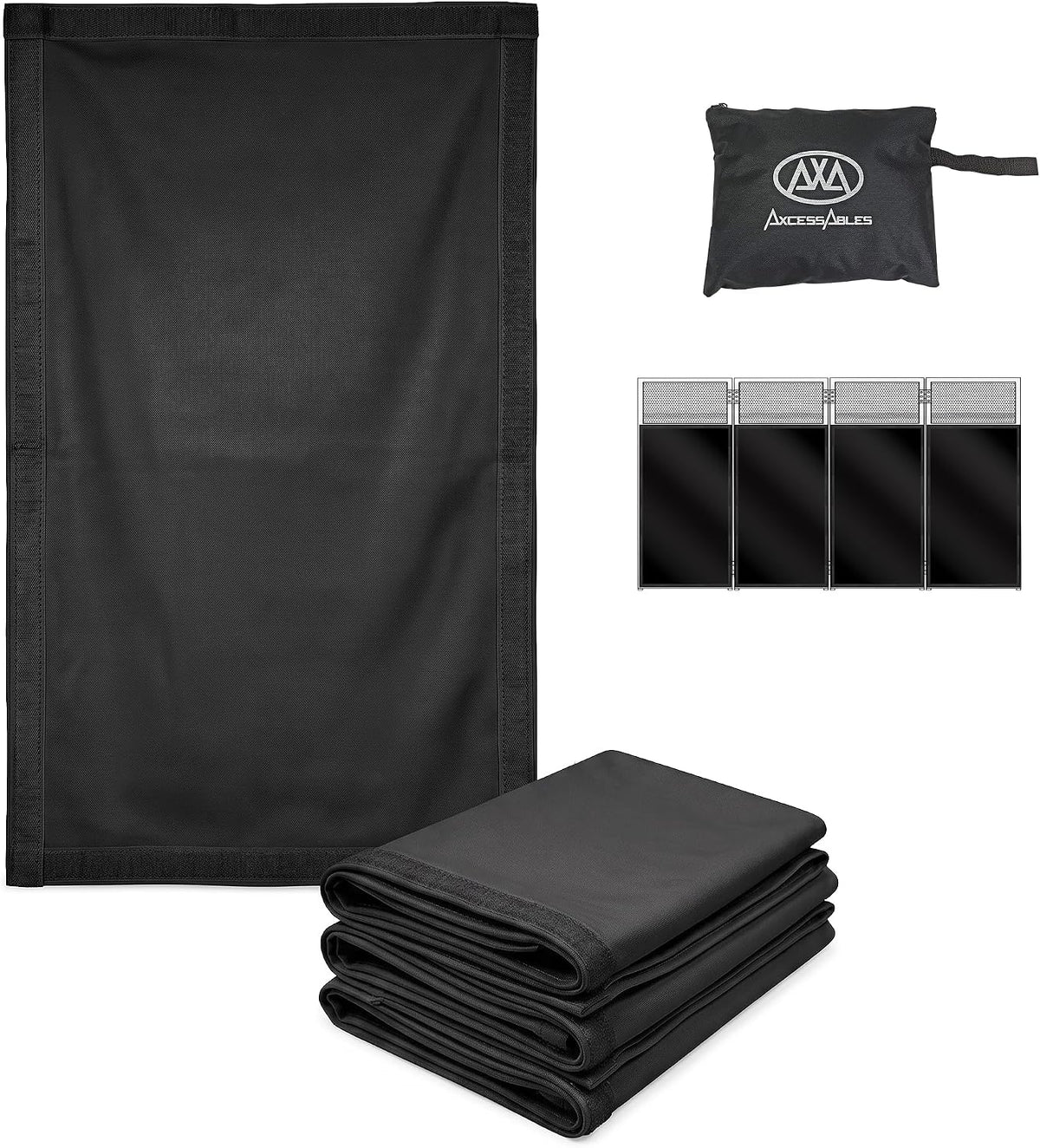 AxcessAbles ES-01 Replacement Scrim Set of 4 for DJ Facade Booth,Stretch Fabric Covers, Velcro-Attached Washable Scrims for Professional DJ Booth Setup (Black)