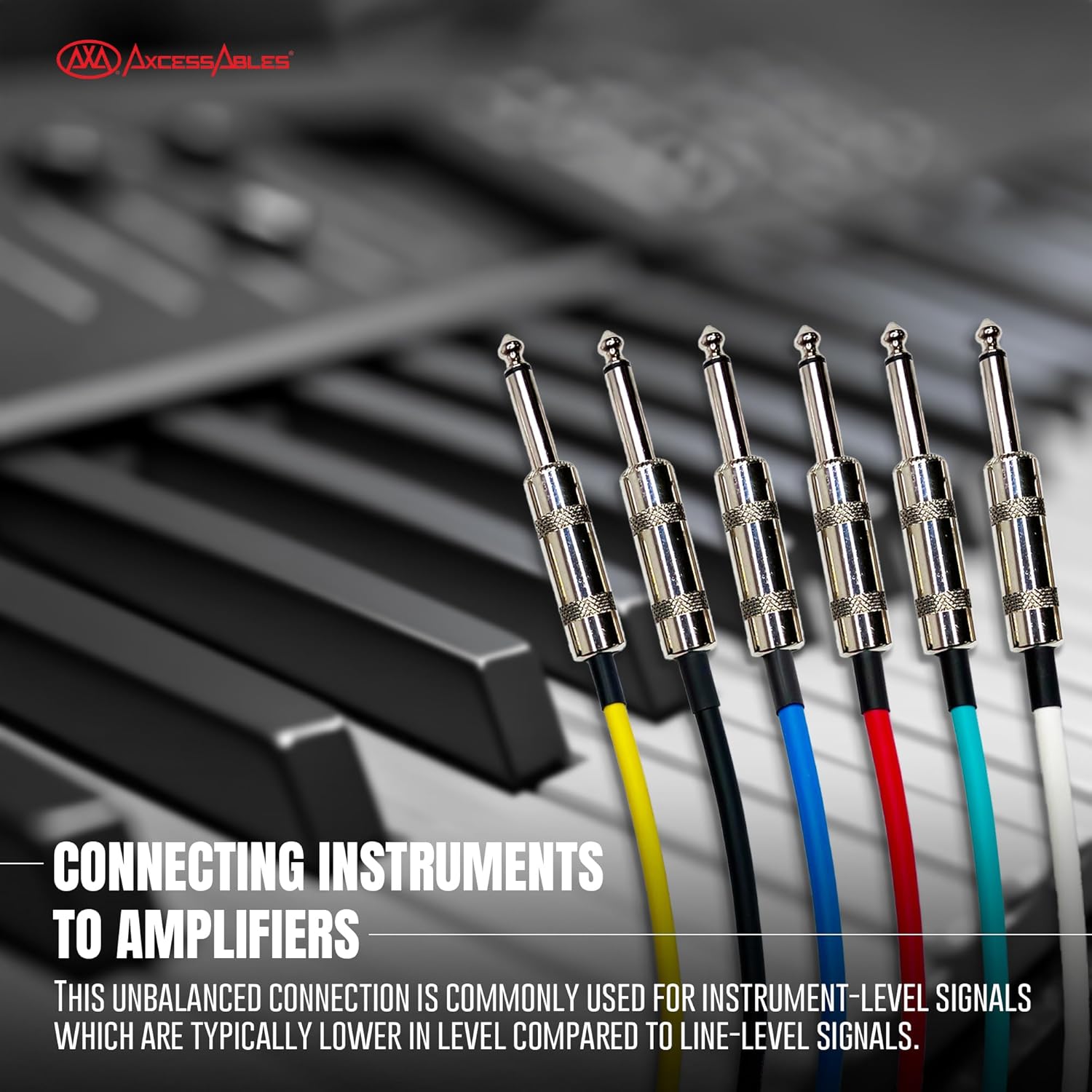 AxcessAbles Audio 1/4-Inch TS Speakers Guitar Cables- 20ft | TS 1/4" Guitar Cables| Male to Male 20ft Multicolor Instrument Cords (20ft - 6 Pack)
