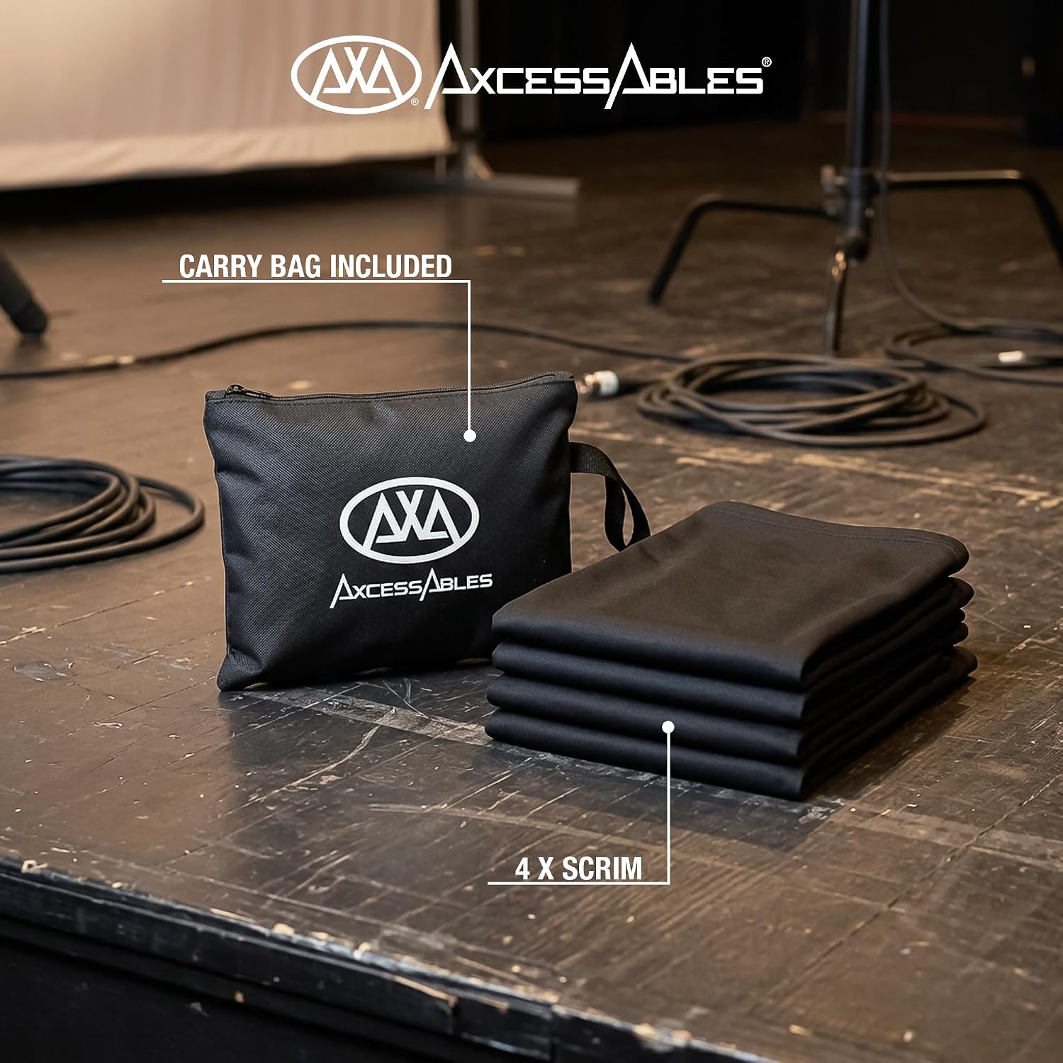 AxcessAbles ES-02XT Replacement Black Scrim Set of 4 for ES-02XT Two Tier DJ Facade Booth, Black Stretch Fabric Covers, Velcro-Attached Washable DJ Table Scrims for Professional DJ Booth Setup