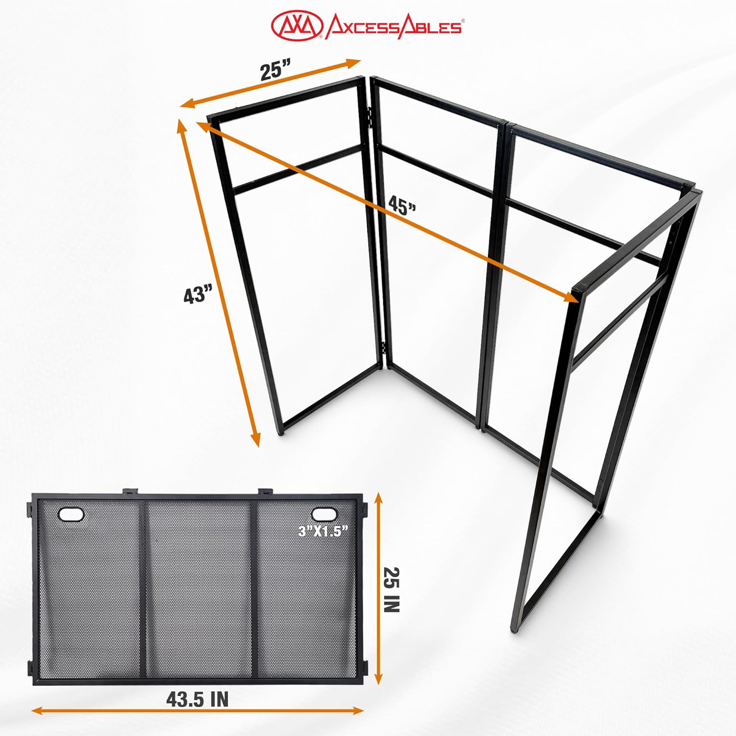 AxcessAbles Portable White DJ Facade Booth with Carry Case – 40" x 20" Tabletop, Steel Frame, and White Scrim | White DJ Table | Event Booth (ES-01X)