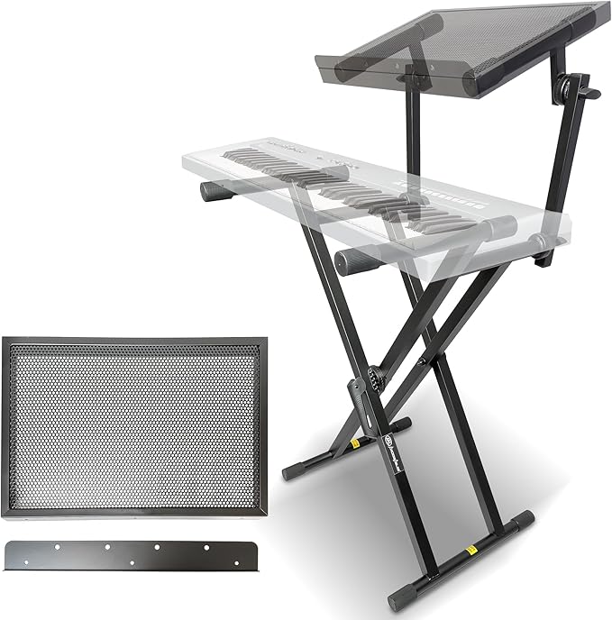AxcessAbles Dual Tier Keyboard Stand – Heavy Duty Adjustable X-Style Piano Stand with 2nd Tier for 54/61/64/88-Key Digital Pianos, Synths, Laptops & Sheet Music