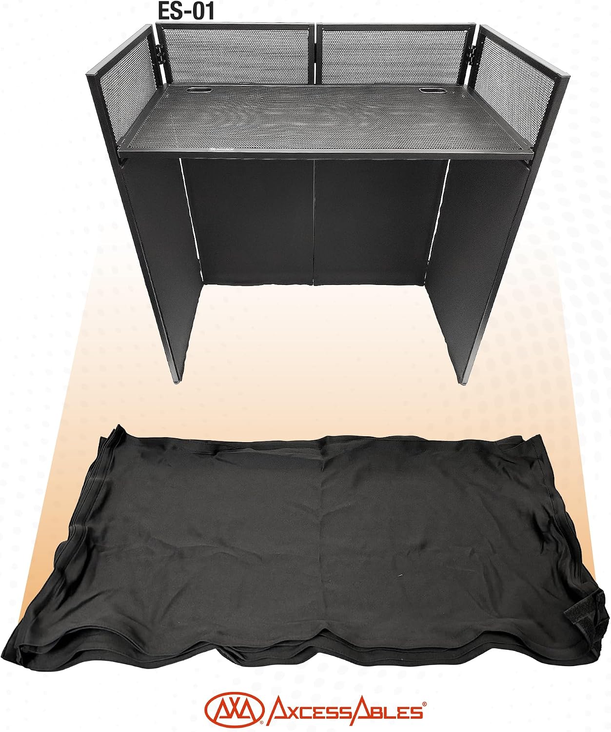 AxcessAbles ES-01 Replacement Scrim Set of 4 for DJ Facade Booth,Stretch Fabric Covers, Velcro-Attached Washable Scrims for Professional DJ Booth Setup (Black)