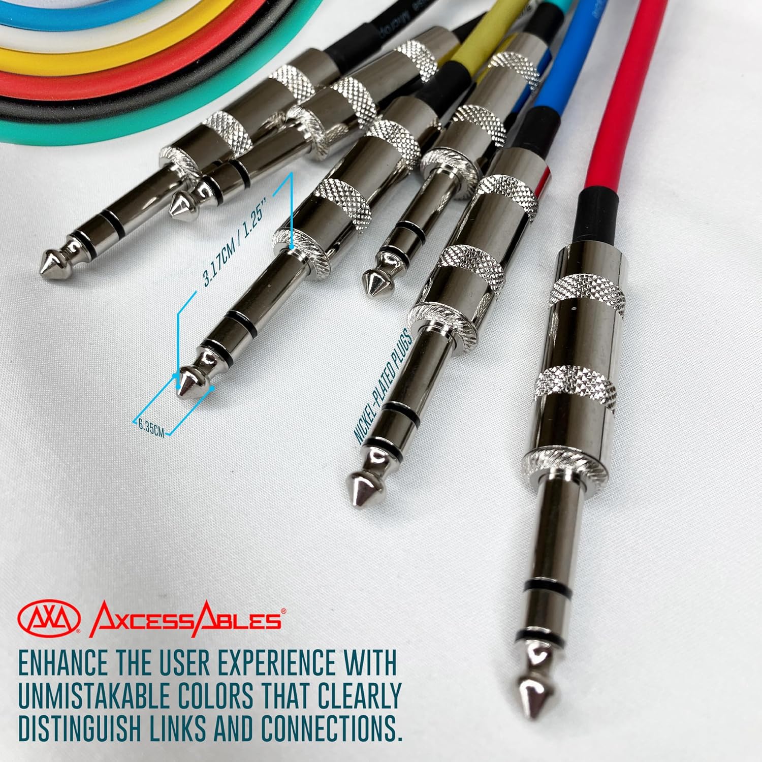 1/4-Inch TRS (Stereo) 3ft Multi-Colored Balanced Patch Cables Metal Connectors (6 Pack)