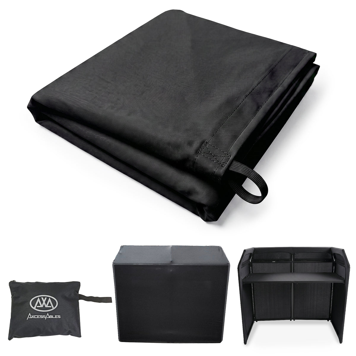 AxcessAbles DJ BOOTH XL Replacement Black Scrim, Black Stretch Fabric Facade Cover, Tie-On Scrim for DJ Booth XL Table, Washable Professional DJ Table Booth Cover