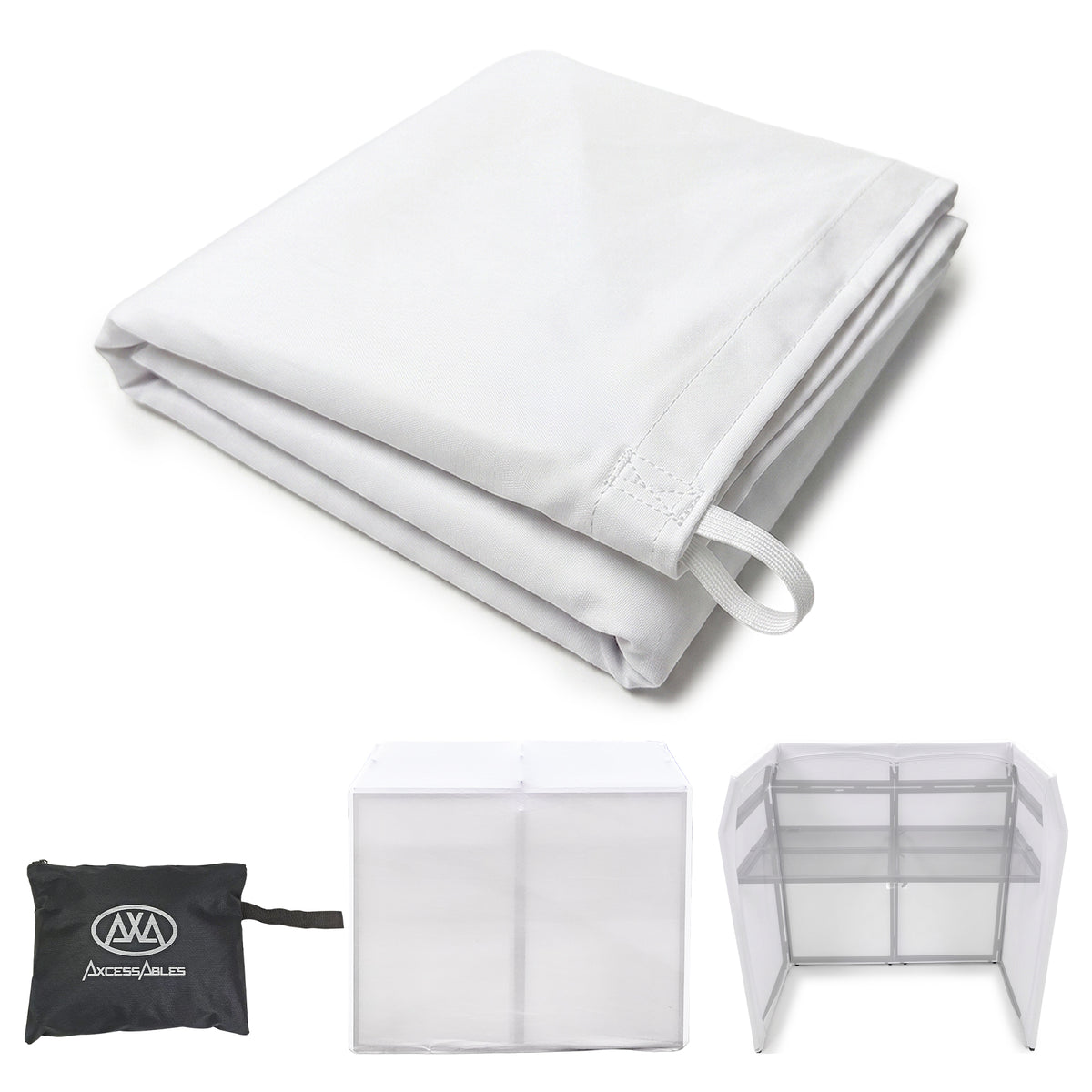 AxcessAbles DJ BOOTH XL Replacement White Scrim, White Stretch Fabric Facade Cover, Tie-On Scrim for DJ Booth XL Table, Washable Professional DJ Table Booth Cover