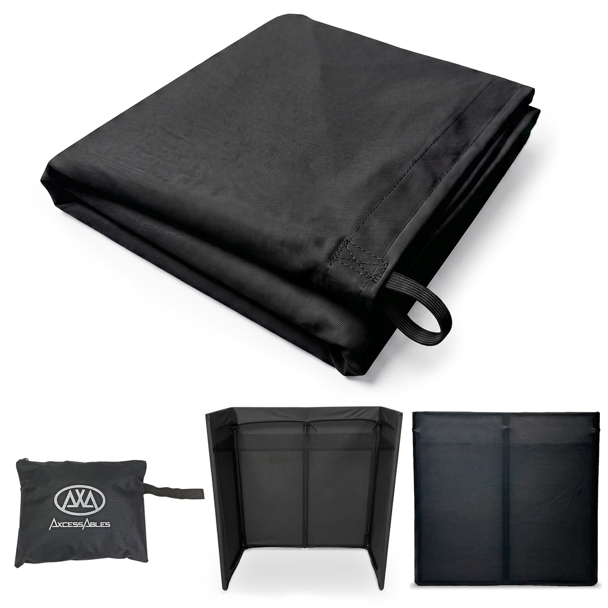 AxcessAbles Replacement Black Scrim for ES-01X and ES-01XBW DJ Facade Booth, Black Stretch Fabric Cover, Tie-On Scrim for DJ Booth Table, Washable Professional DJ Facade Scrim