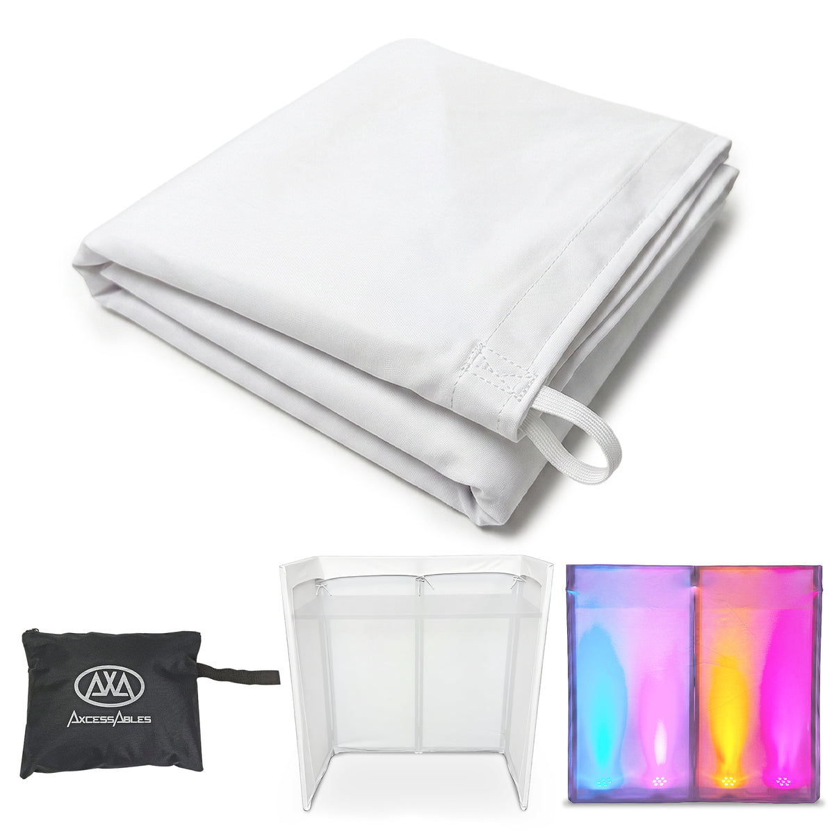 AxcessAbles Replacement White Scrim for ES-01X and ES-01XBW DJ Facade Booth, White Stretch Fabric Cover, Tie-On Scrim for DJ Booth Table, Washable Professional DJ Facade Scrim