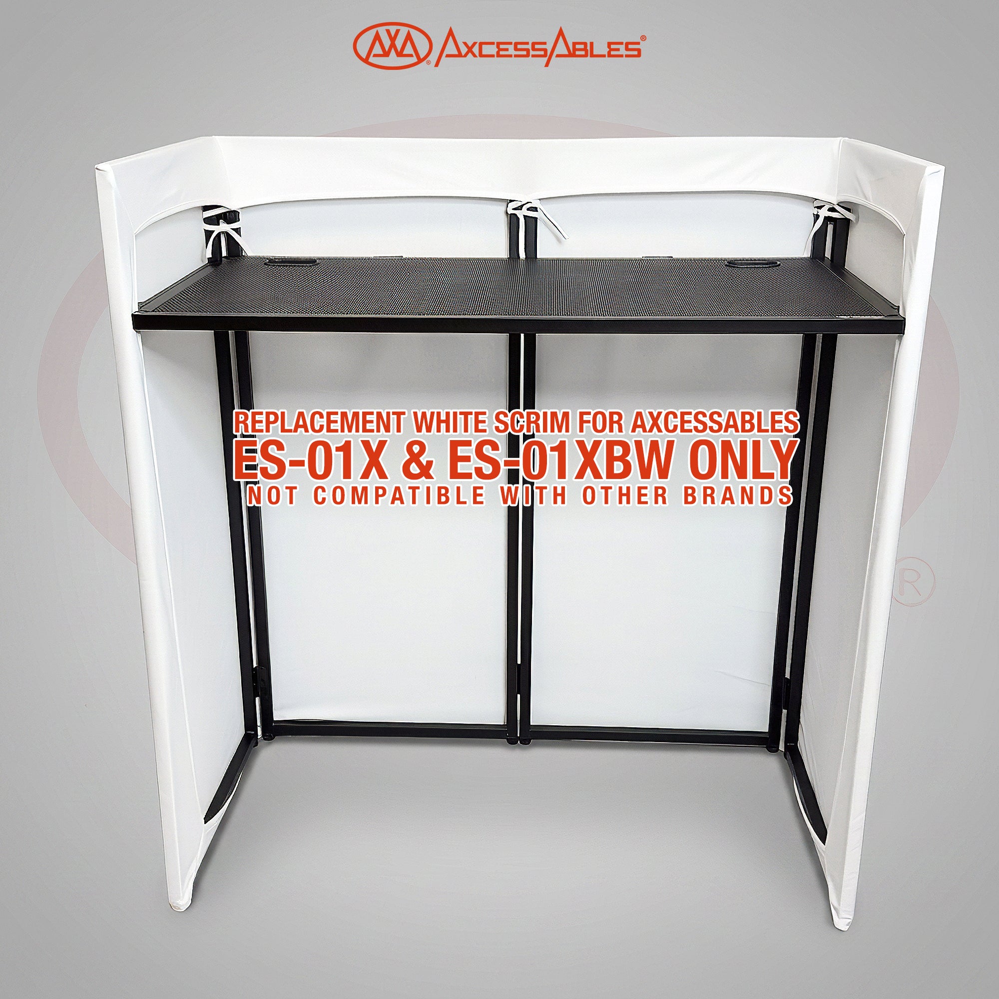 AxcessAbles Replacement White Scrim for ES-01X and ES-01XBW DJ Facade Booth, White Stretch Fabric Cover, Tie-On Scrim for DJ Booth Table, Washable Professional DJ Facade Scrim