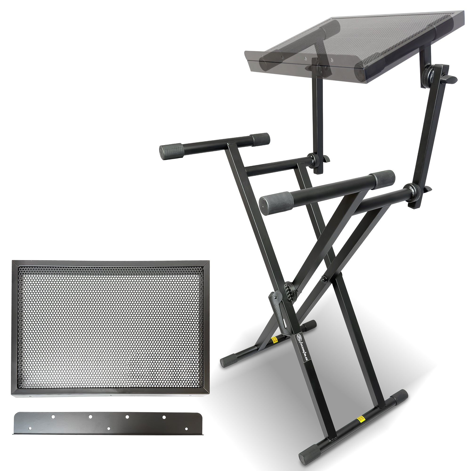 AxcessAbles Dual Tier Keyboard Stand – Heavy Duty Adjustable X-Style Piano Stand with 2nd Tier for 54/61/64/88-Key Digital Pianos, Synths, Laptops & Sheet Music