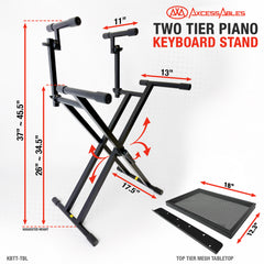 AxcessAbles Dual Tier Keyboard Stand – Heavy Duty Adjustable X-Style Piano Stand with 2nd Tier for 54/61/64/88-Key Digital Pianos, Synths, Laptops & Sheet Music