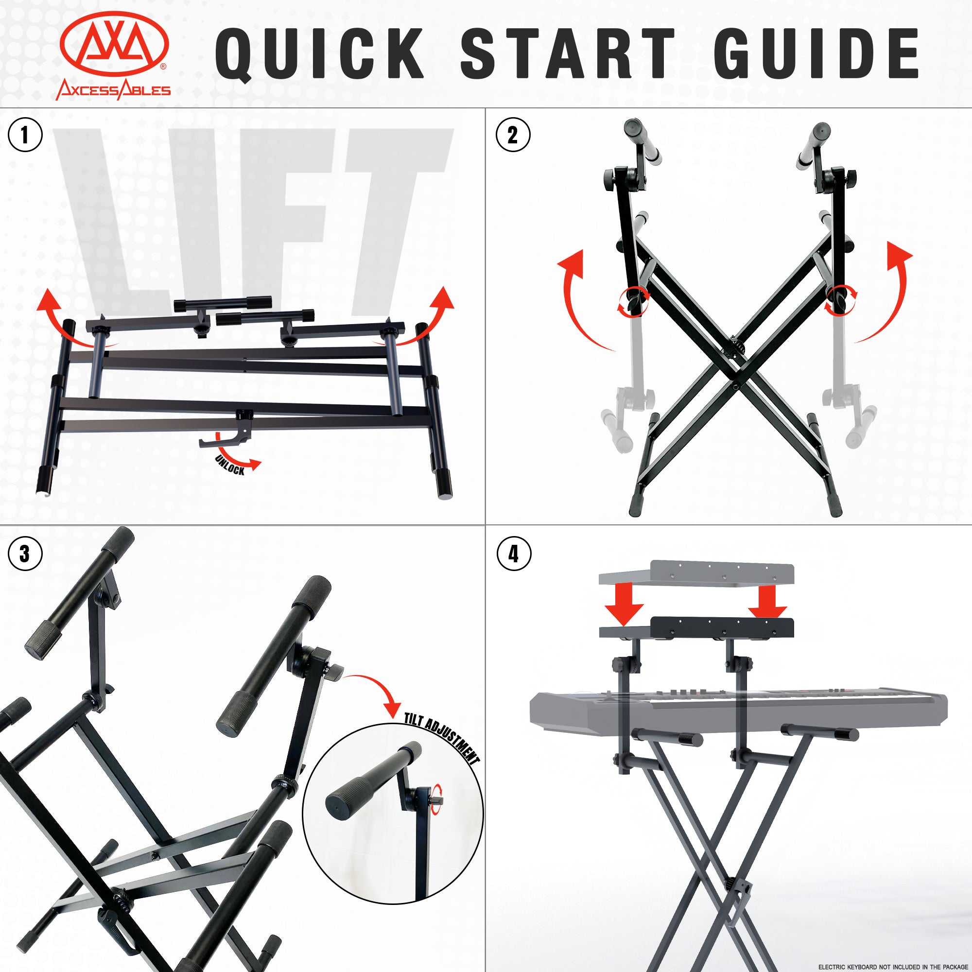 AxcessAbles Dual Tier Keyboard Stand – Heavy Duty Adjustable X-Style Piano Stand with 2nd Tier for 54/61/64/88-Key Digital Pianos, Synths, Laptops & Sheet Music