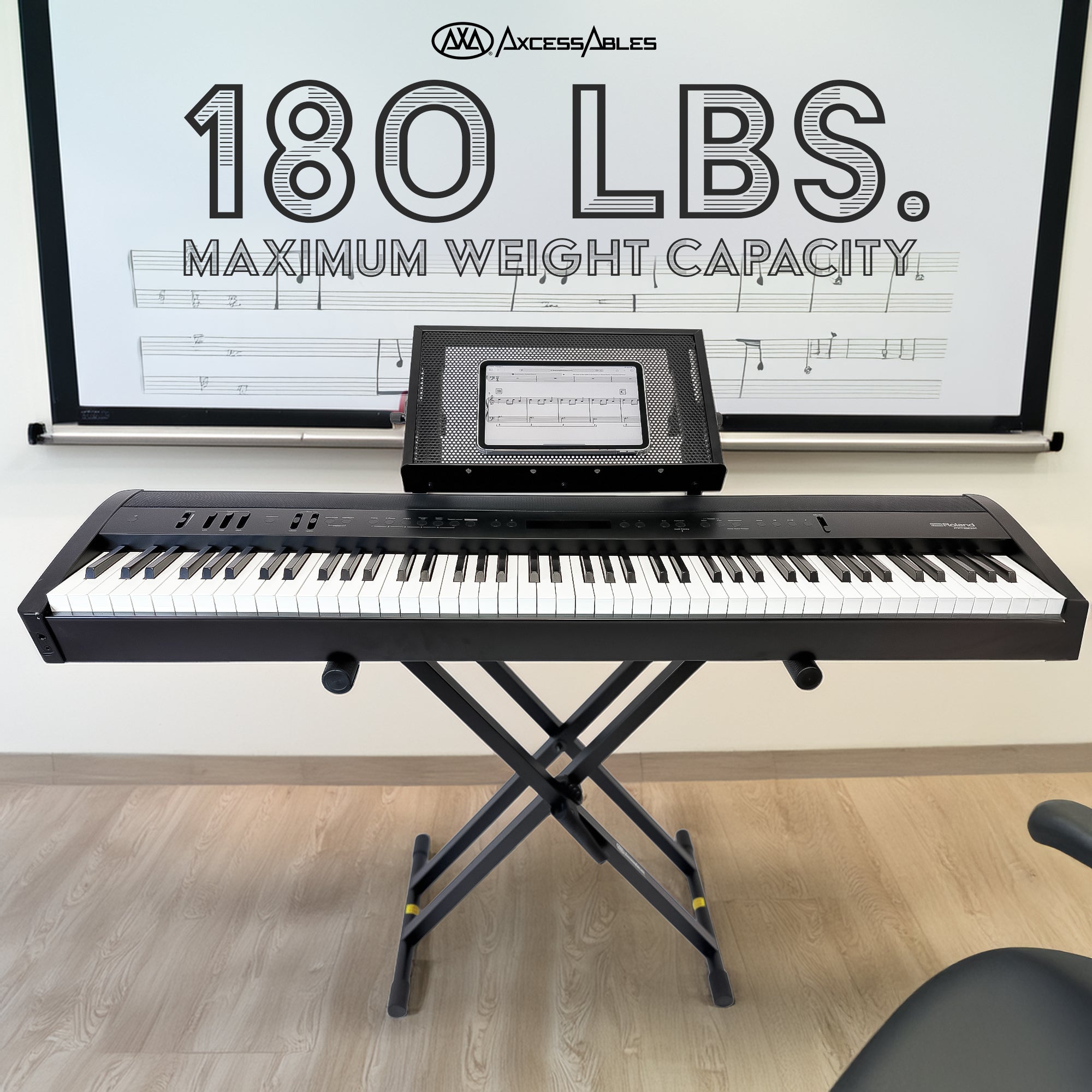 AxcessAbles Dual Tier Keyboard Stand – Heavy Duty Adjustable X-Style Piano Stand with 2nd Tier for 54/61/64/88-Key Digital Pianos, Synths, Laptops & Sheet Music