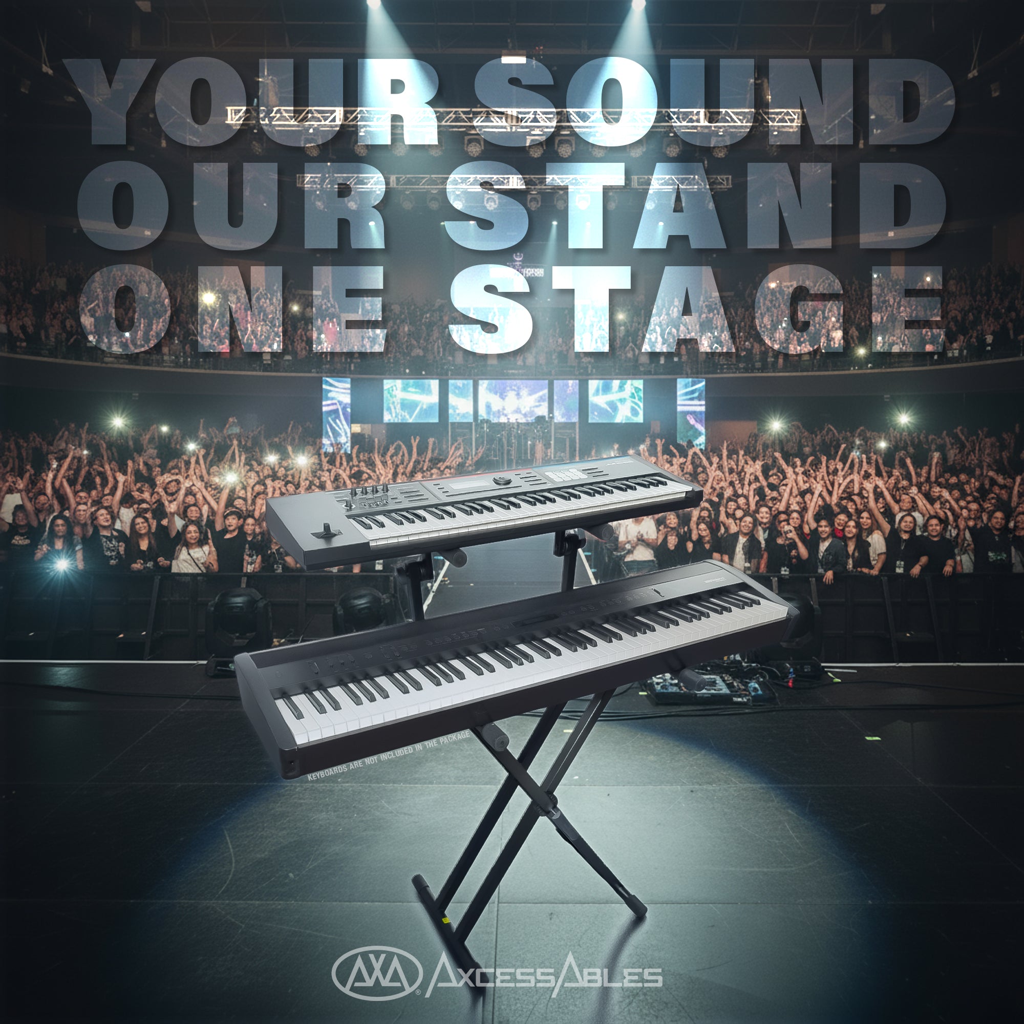 AxcessAbles Dual Tier Keyboard Stand – Heavy Duty Adjustable X-Style Piano Stand with 2nd Tier for 54/61/64/88-Key Digital Pianos, Synths, Laptops & Sheet Music