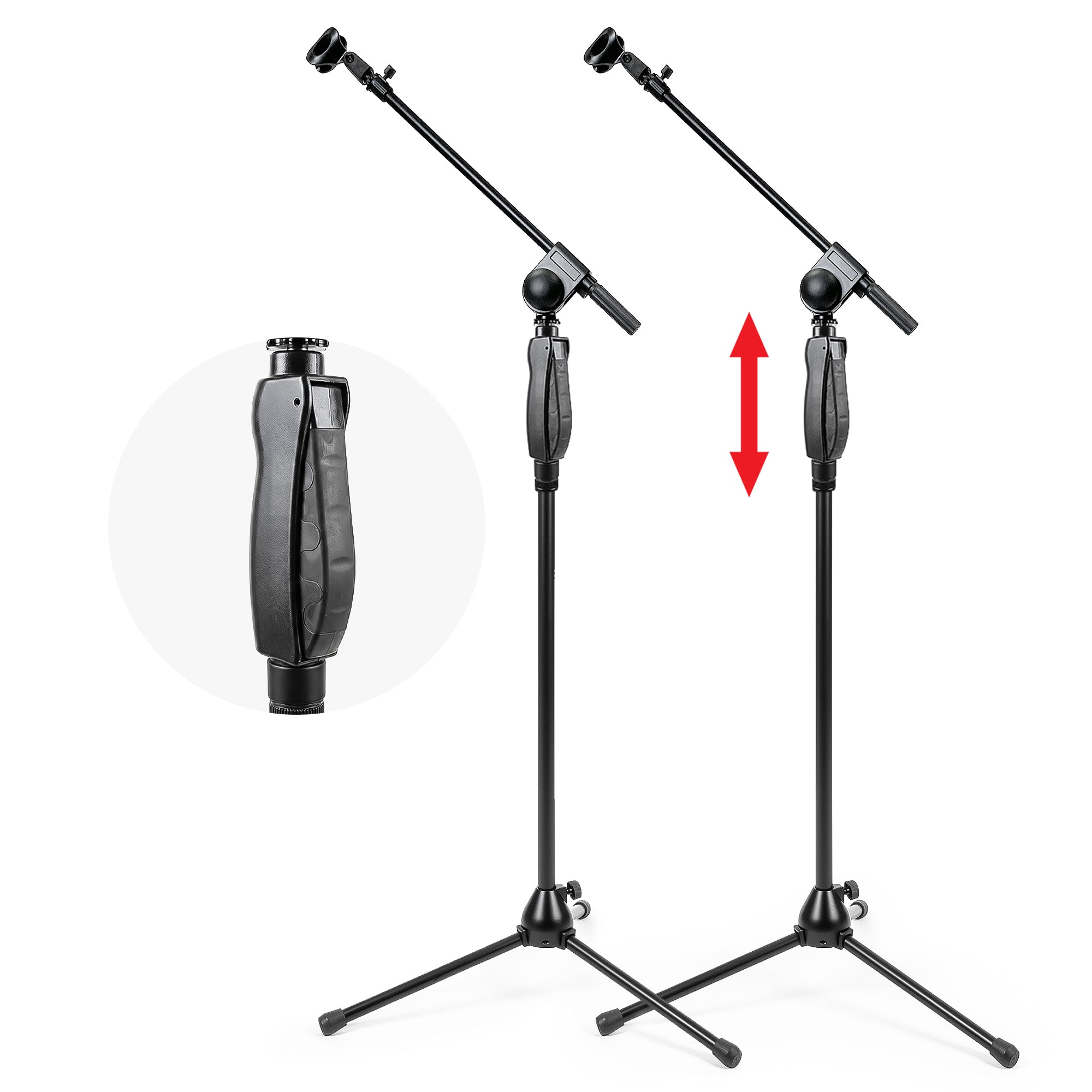 Quick Grip Height Adjustment Mic Stand Tripod Base and Boom Extension 2-Pack