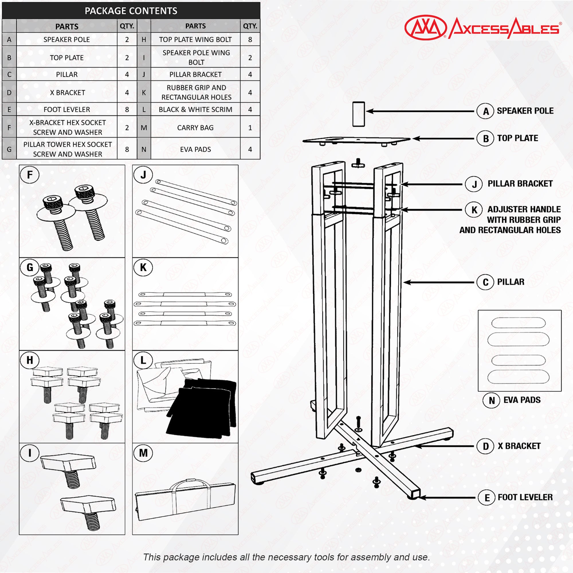 Portable Moving Head Light Totem Stand in White with Scrims - OB