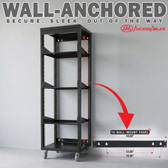 30U 19-Inch Open Frame Network &amp; AV Rack with 3 Shelves, Locking Wheels, Cage Nuts &amp; Wall Mount Kit