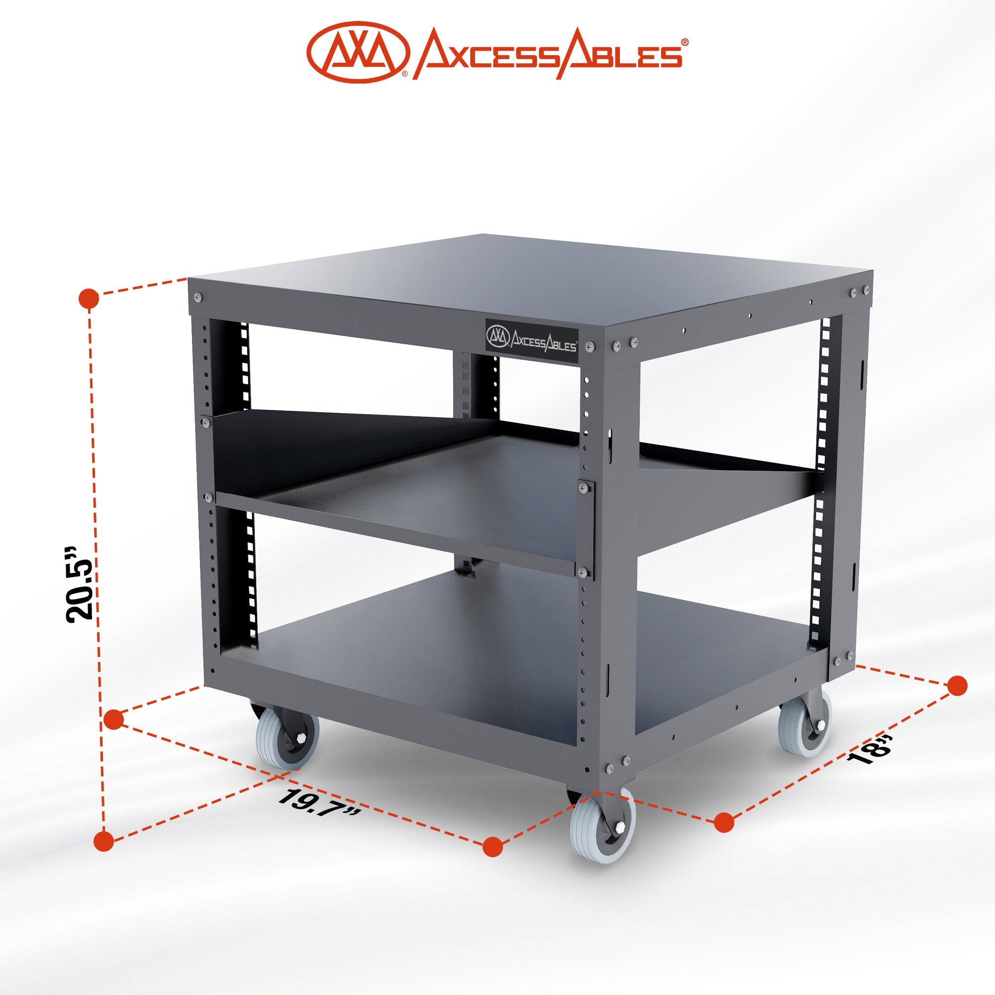 RK8U-1T 8U Open Frame 19-Inch Network & AV Rack with Locking Caster Wheels, 1U Shelf, Cage Nuts, Screws, Wall Mount Kit & Dual Mounting Rails