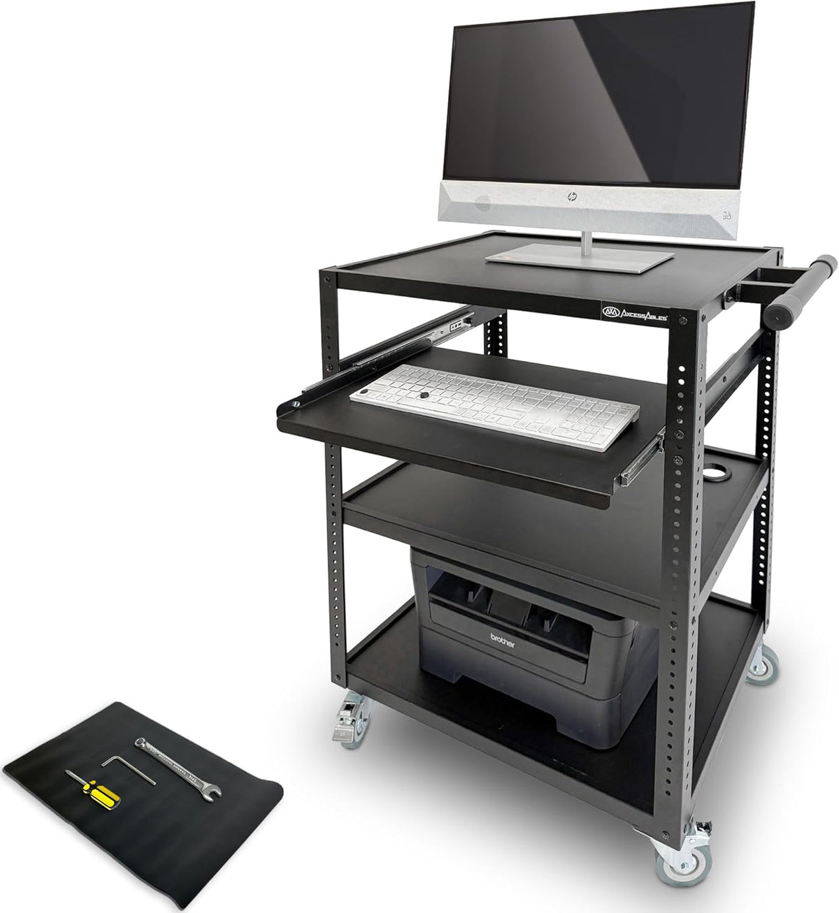 Mobile AV Utility Cart with Locking Casters and Pullout Keyboard Tray