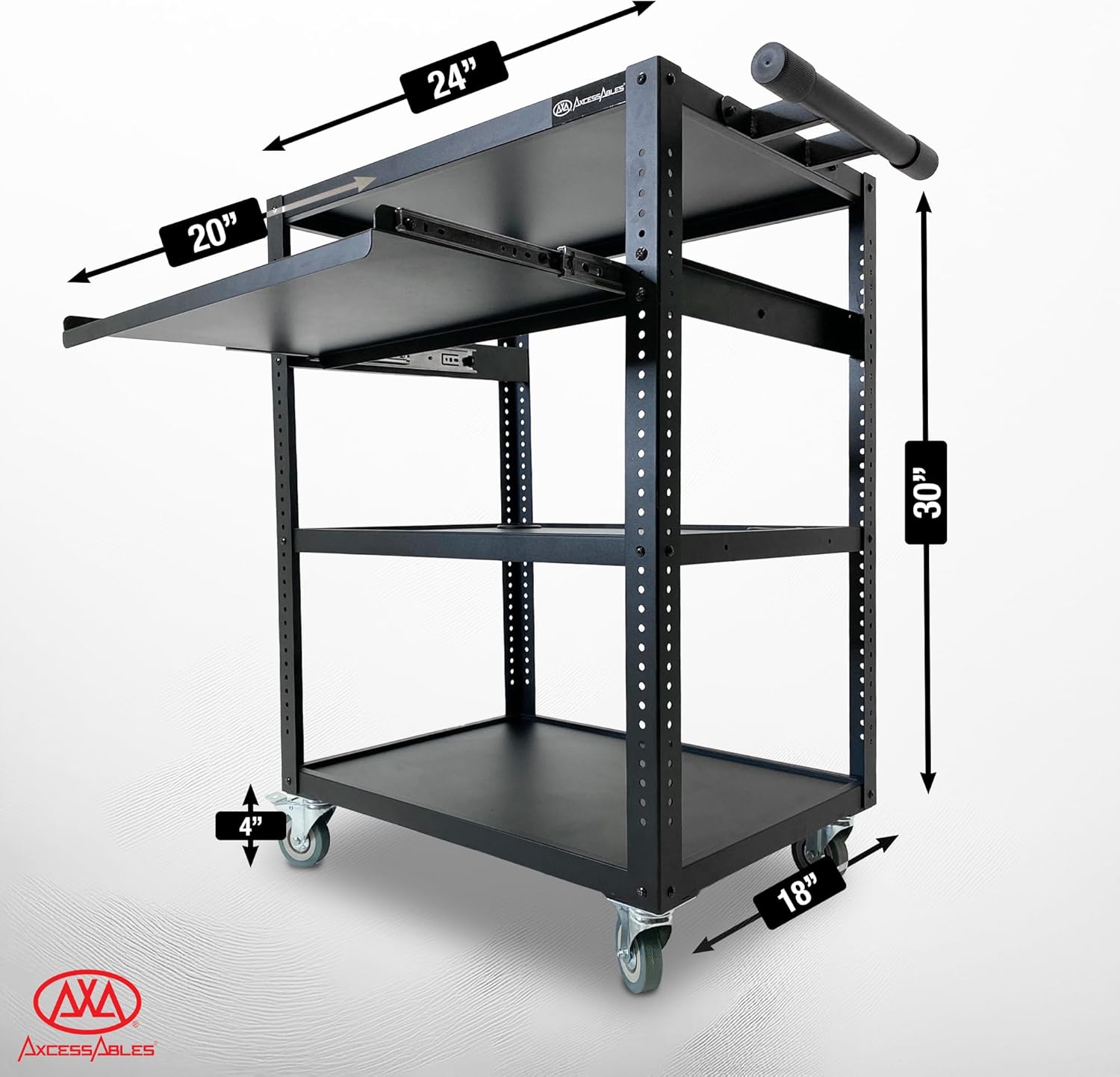 Mobile AV Utility Cart with Locking Casters and Pullout Keyboard Tray