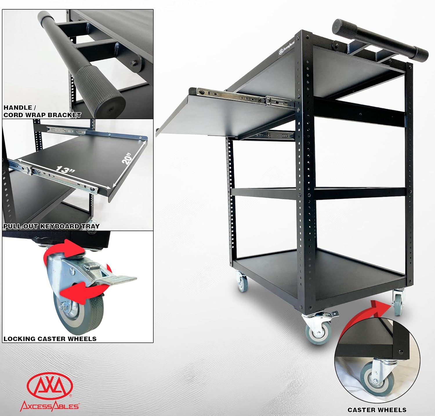 Mobile AV Utility Cart with Locking Casters and Pullout Keyboard Tray