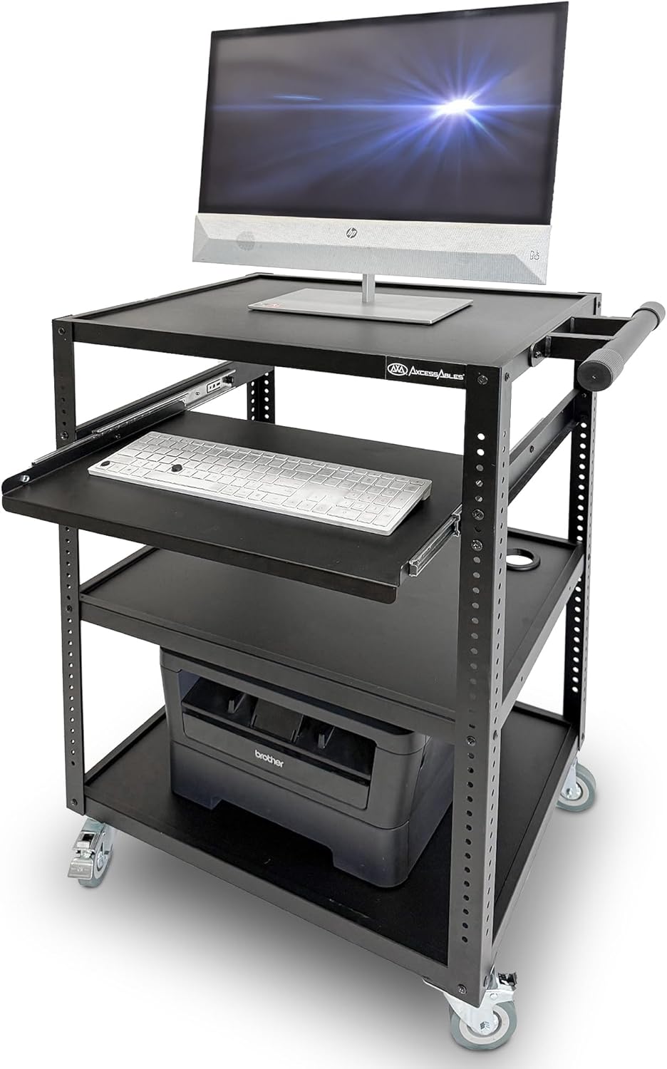 Mobile AV Utility Cart with Locking Casters and Pullout Keyboard Tray