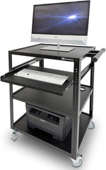 AxcessAbles Computer Cart on Wheels – 400 lb Capacity Metal AV Equipment Utility Workstation with Pull-Out Keyboard Tray & Locking Caster Wheels