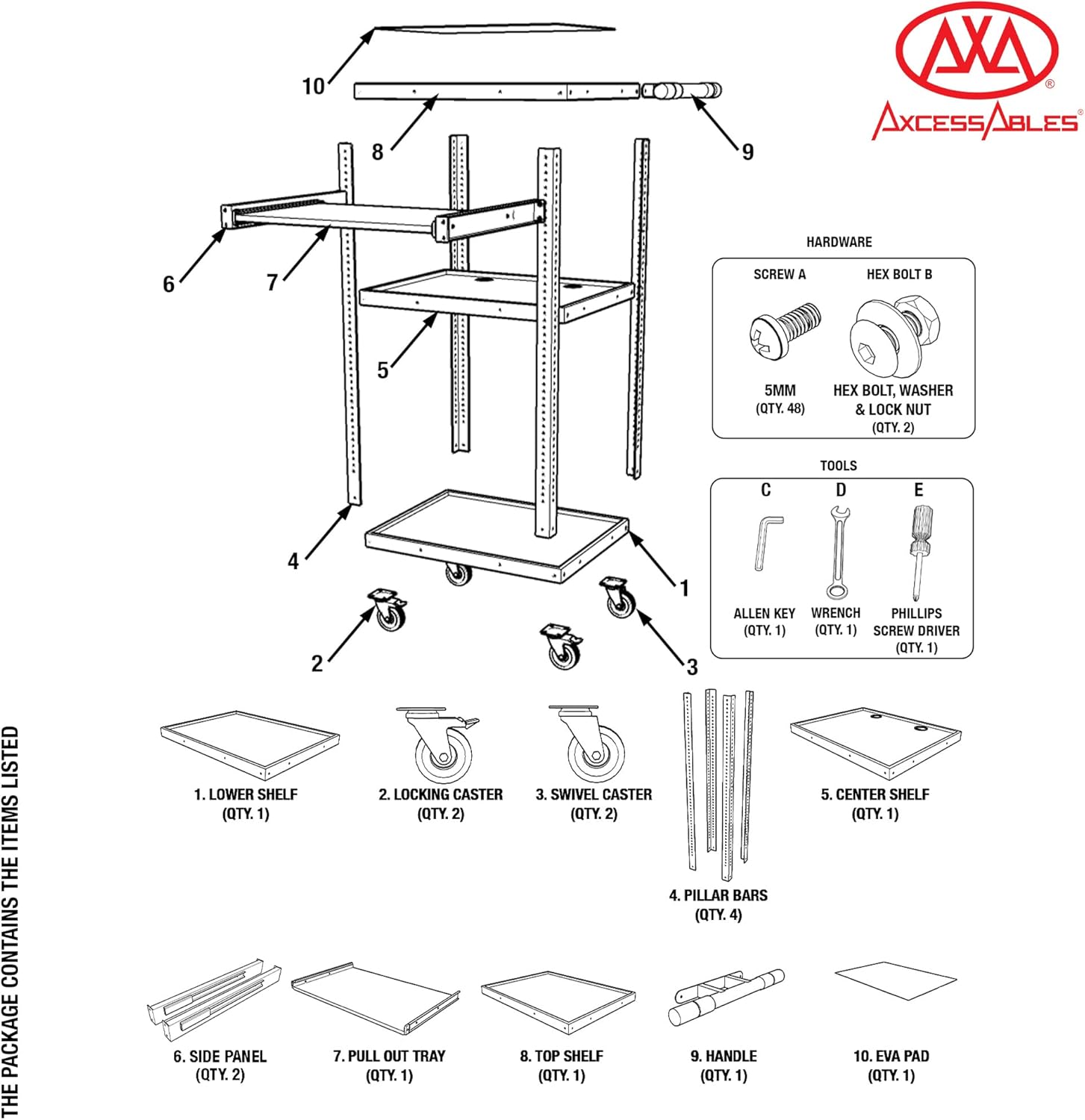 Mobile AV Utility Cart with Locking Casters and Pullout Keyboard Tray