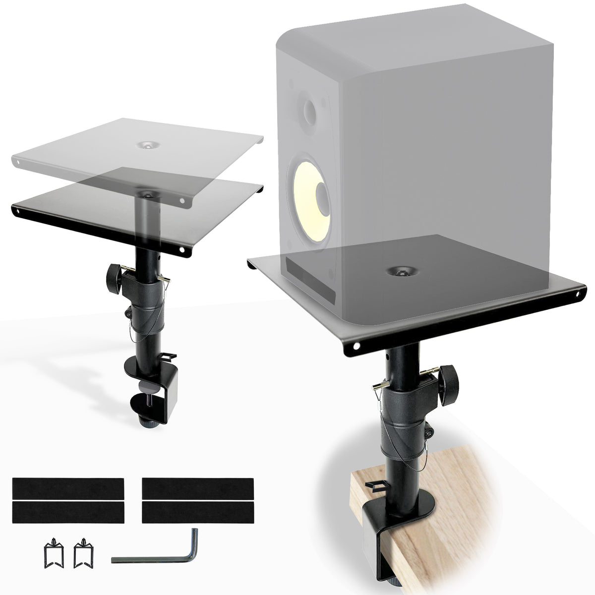 AxcessAbles Desktop Clamp-On Studio Monitor and Speaker Stands | Set of 2 Desktop Clamp Speaker Stands Short Studio Monitor Stands Height Adjustable