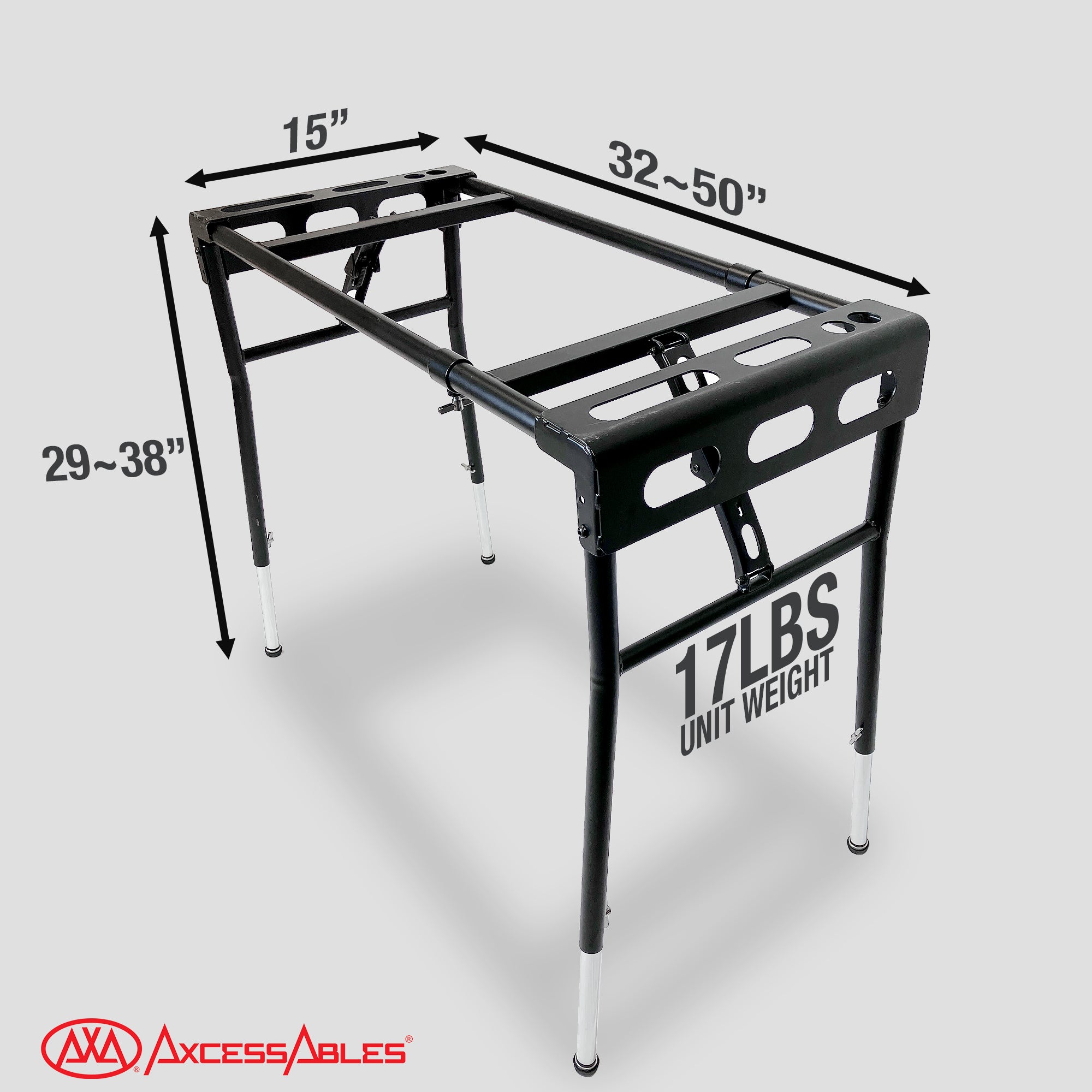 AxcessAbles KBS-BG Portable Folding Keyboard Stand Expandable 32" to 50"W 15"D Adjustable Height from 29" to 39" w/ Carrying Case for Transport and Storage