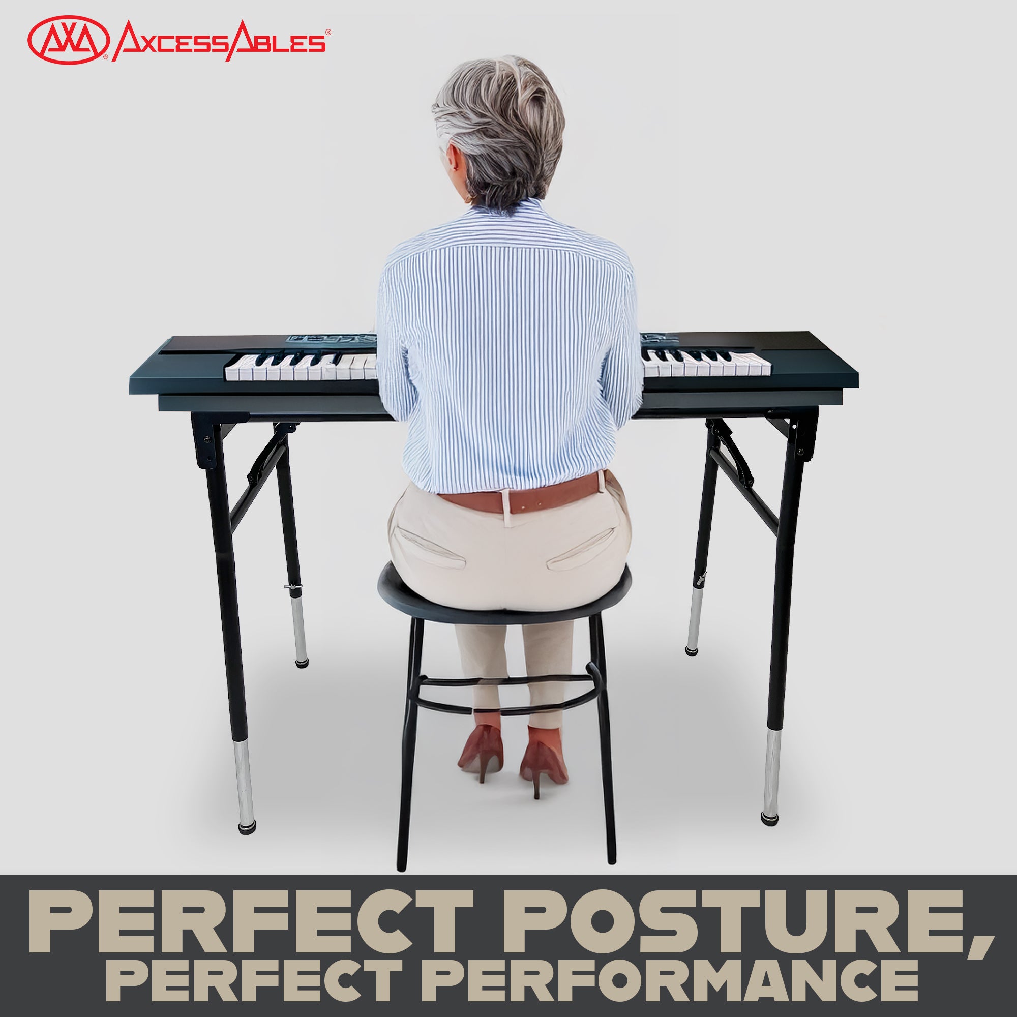 AxcessAbles KBS-BG Portable Folding Keyboard Stand Expandable 32" to 50"W 15"D Adjustable Height from 29" to 39" w/ Carrying Case for Transport and Storage