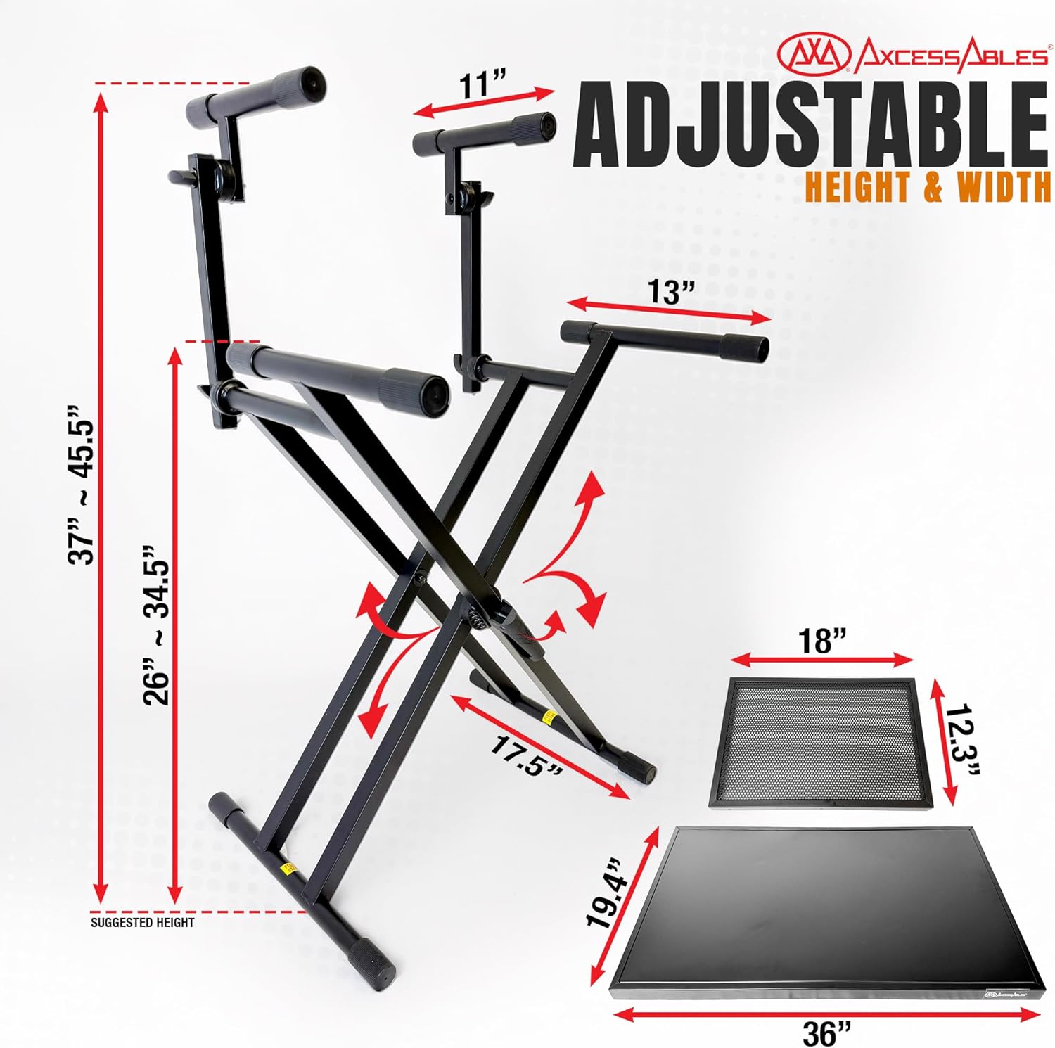 Portable Two-Tier DJ Table Workstation X Stand with Tabletops