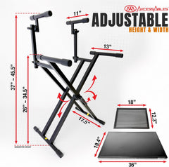 Portable Two-Tier DJ Table Workstation X Stand with Tabletops