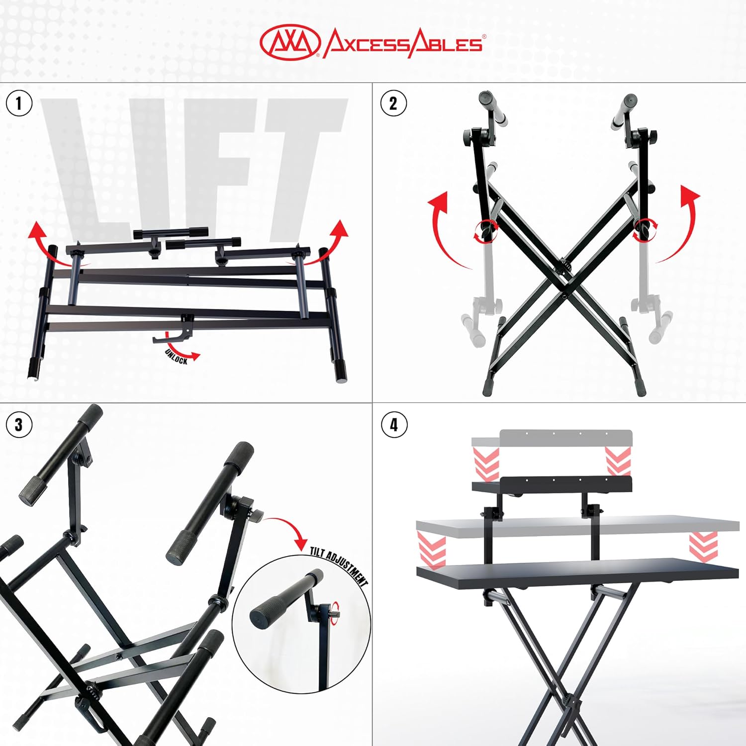 Portable Two-Tier DJ Table Workstation X Stand with Tabletops
